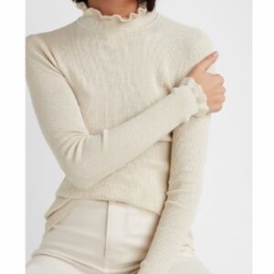 Express Lurex Ribbed Ruffle Mock
Neck Sweater